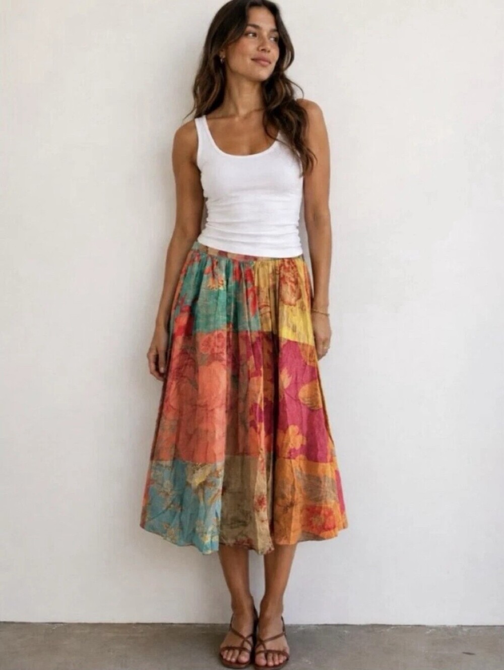 Zara Cotton Patchwork Midi Skirt Size Medium